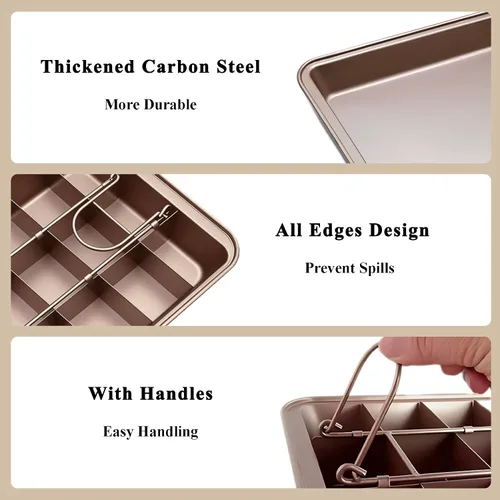 Miniatura 2 de Sartén para brownie con divisores, moldes antiadherentes para cortar brownies, todos los bordes, bandeja de acero al carbono para hornear 18