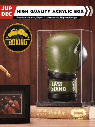 Miniatura 6 de JupDec - Caja de exhibición para guante de boxeo, vitrina de acrílico transparente con base de madera y tabla para un guante, de tamaño completo