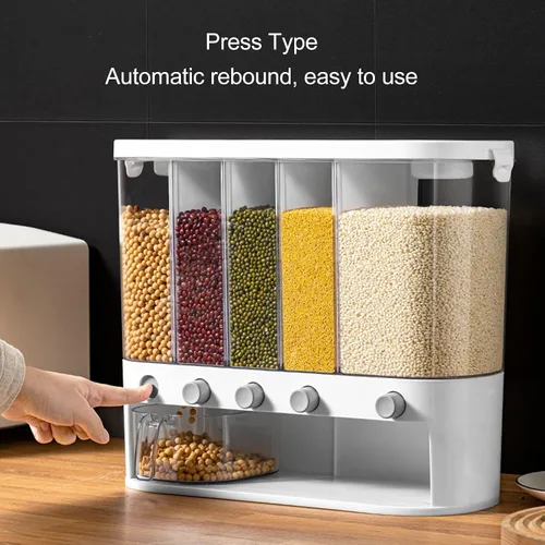 Miniatura 4 de Dispensador de alimentos secos de 5 rejillas, dispensador de cereales transparentes de 16.1 x 6.3 x 13.2 pulgadas con tapa extraíble, recipiente