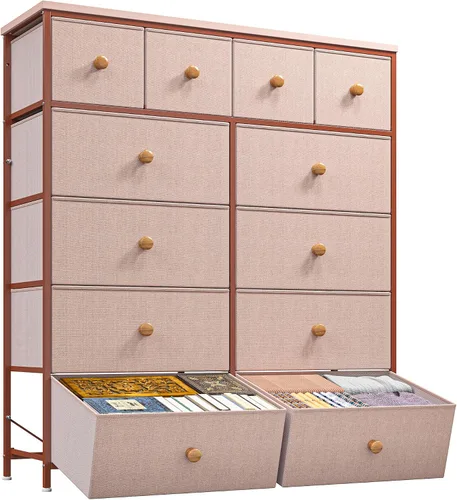 Miniatura 15 de Romorgniz - Cómoda para dormitorio con organizador de cajones de almacenamiento, cómodas y baúles de tela, marco de metal resistente, parte superior