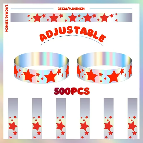 Miniatura 3 de Glenmal 500 pulseras para eventos, pulseras patrióticas de neón con estrellas patrióticas, para eventos a granel, de plástico, impermeables