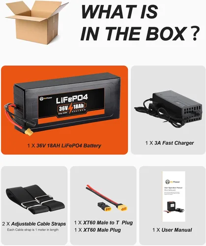 Miniatura 8 de Batería de litio de 48V/52V 25Ah LiFePO4 incorporada 50A BMS para motor 0-1200W