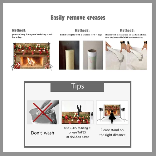 Miniatura 4 de Telón de fondo de chimenea navideña de 7 x 5 pies – Escena festiva de repisa de chimenea con medias, adornos y fuego – Banner de decoración navideña