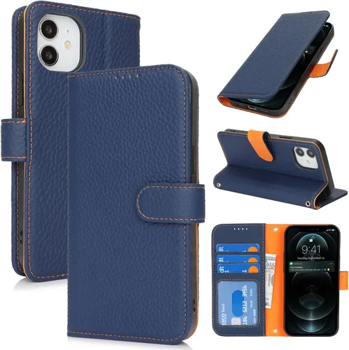 Miniatura 37 de Zouzt Funda para iPhone 11 de 6.1 pulgadas de piel auténtica con 4 ranuras para tarjetas, tarjetero con bloqueo RFID, tapa magnética, función atril