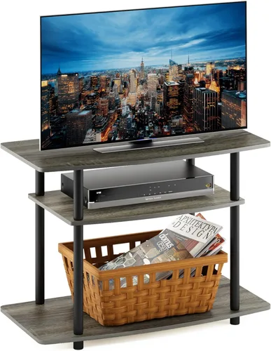 Furinno Turn-N-Tube - Soporte para TV de hasta 32 pulgadas, sin herramientas, centro de entretenimiento de 3 niveles, tubos redondos de plástico,