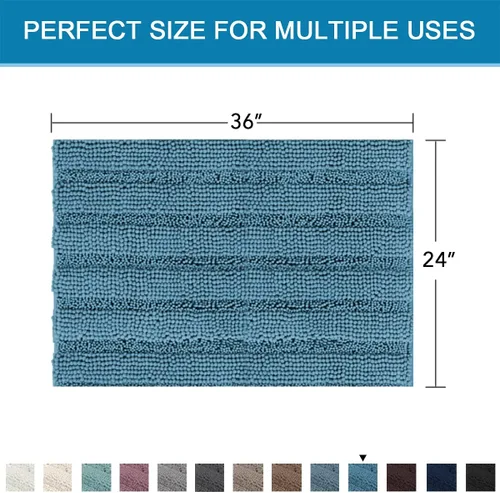 Miniatura 55 de H.VERSAILTEX Alfombras de baño para cuarto de baño, antideslizantes, tapetes de baño extragruesos, de felpilla, a rayas, alfombra de 20" x 32