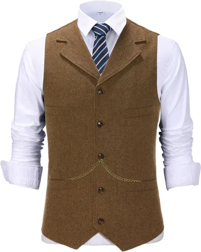 Miniatura 2 de Chaleco clásico de lana Tweed para hombre chaqueta sin mangas chaleco de espiga para esmoquin