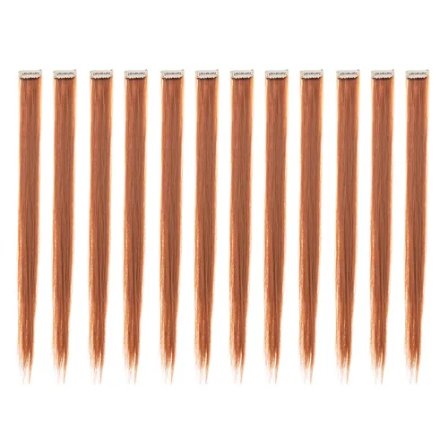 SWACC 12 extensiones de cabello lacio de un color con clip, para mujer, extensiones de cabello sintético con rayas de color (rojo jengibre)