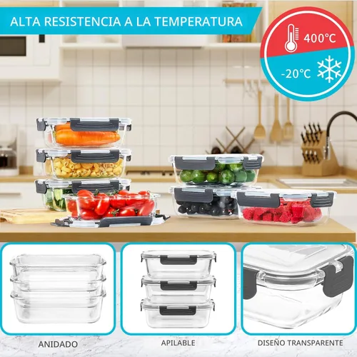 Miniatura 4 de Skroam Paquete de 10 Recipientes de Vidrio para Preparación de Comida, Recipientes de Almacenamiento de Alimentos de Vidrio de 22 OZ con Tapa Gris