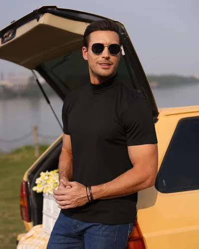 Miniatura 6 de Camiseta básica de manga corta con cuello alto falso para hombre