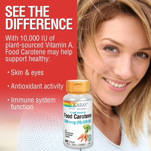 Miniatura 5 de SOLARAY Alimentos Caroteno, Vitamina A 10000 UI Piel saludable, ojos, antioxidantes y apoyo inmunológico (200 CT)