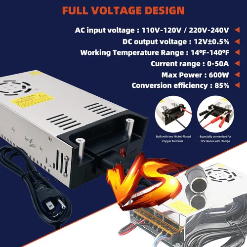 Miniatura 4 de Nueva versión convertidor, 110V AC a 12V DC convertidor fuente de alimentación 12V 600W 50A DC interruptor transformador para RV, bomba, tira LED