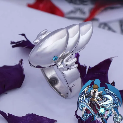 Miniatura 2 de Black Pearl Ind Blue Topaz 925 - Anillo de dragón blanco de anime Yu Gi Oh Seto Kaiba con acabado en oro blanco