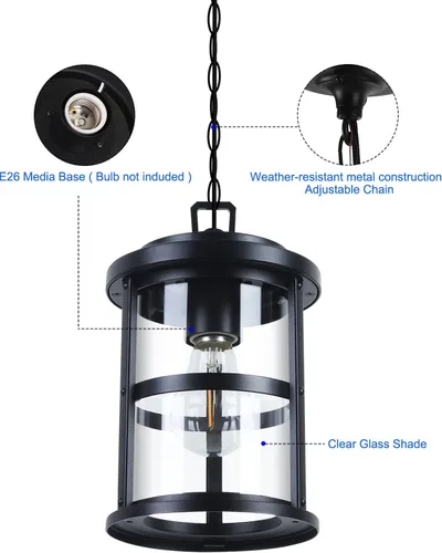 Miniatura 2 de UFOND Linterna colgante para exteriores, lámpara colgante de aluminio en acabado negro para porche, 1 paquete de linterna colgante exterior