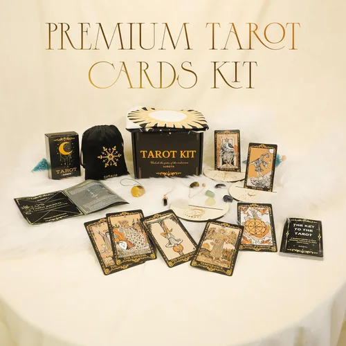 Miniatura 7 de SUGEYA Cartas de Tarot con Libro Guía, Juego de 78 Cartas de Tarot Negras con Mantel, Piedras de Chakra, Bolsa de Terciopelo y Más, Kit de Cartas