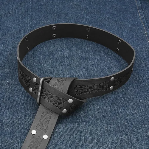 Miniatura 5 de GelConnie Cinturón de cuero vikingo Ren Faire, cinturón medieval para hombre, cinturón ancho de piel sintética, cinturón de cuero renacentista