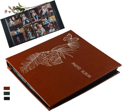 Álbumes de fotos vintage de cuero floral plateado de 4 x 6 pulgadas, álbum de fotos de gran capacidad con capacidad para fotos horizontales y