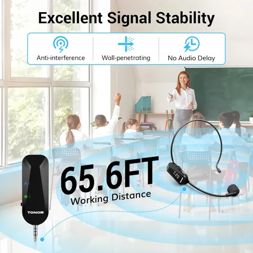 Miniatura 4 de TONOR - Auriculares inalámbricos con micrófono, sistema de auriculares con micrófono UHF, micrófono de mano y de cabeza 2 en 1, micrófono de oreja