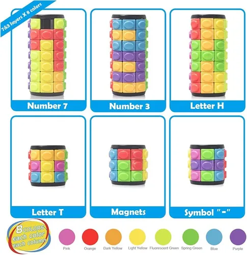 Miniatura 3 de Cubo mágico 3D rompecabezas arco iris, juguetes para la ansiedad, cilindro, girar, diapositiva, 5 capas, juegos educativos para niños y adultos