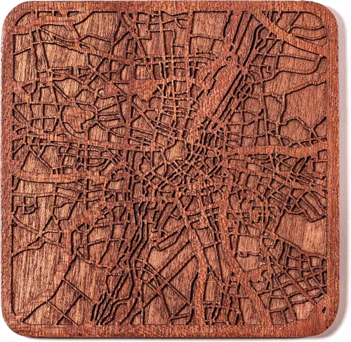 Miniatura 28 de Posavasos Amsterdam Map by O3 Design Studio, 1 pieza, posavasos de madera Sapele con mapa de la ciudad, hecho a mano, varias ciudades opcionales