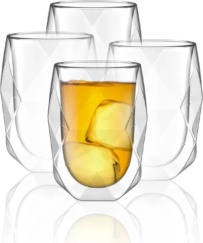 Miniatura 12 de BTaT - Copas de vino sin tallo de doble pared, 12 onzas, juego de 4, vaso de vino estándar con borde liso para bebidas frías y calientes, regalos