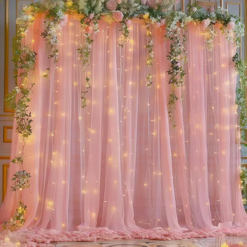 Miniatura 24 de Cortina de telón de fondo de tul azul bebé de 10 x 8 pies con cadena de luces para fiestas, cortinas de fondo transparentes para bodas, baby shower