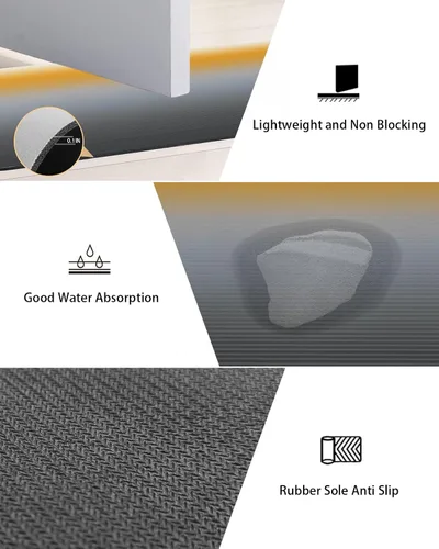 Miniatura 2 de Tapete de baño gris degradado para bañera, antideslizante, de secado rápido y absorbente, tierra de diatomeas, cocina, ducha, fregadero, lavable
