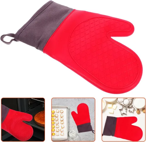 Miniatura 2 de HANABASS Guantes de barbacoa resistentes al calor, guantes de horno de silicona impermeables para cocinar, asar a la parrilla, hornear y barbacoa al