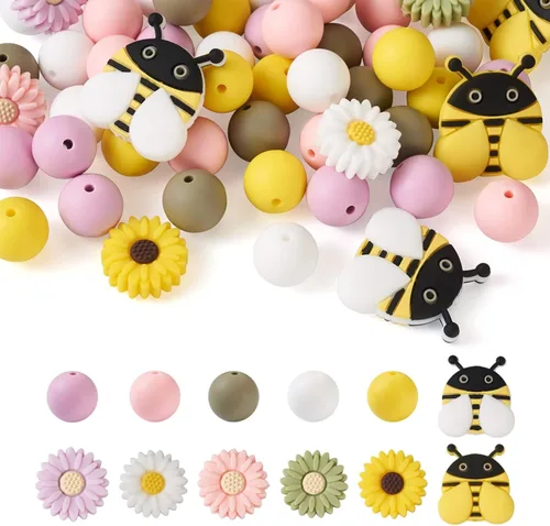 Miniatura 45 de FASHEWELRY 36 cuentas de silicona redondas del alfabeto A-Z, cuentas focales de goma de vaca para pulseras, collares, llaveros, fabricación de joyas