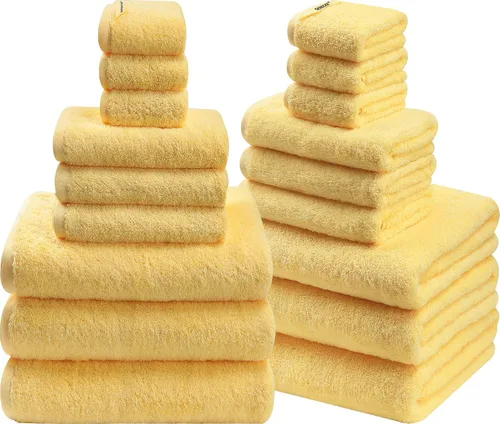 Miniatura 35 de SEMAXE - Juego de toallas de baño amarillas, 2 toallas de baño de lujo, 2 toallas de mano, 4 toallas faciales 100% algodón con bucles para colgar