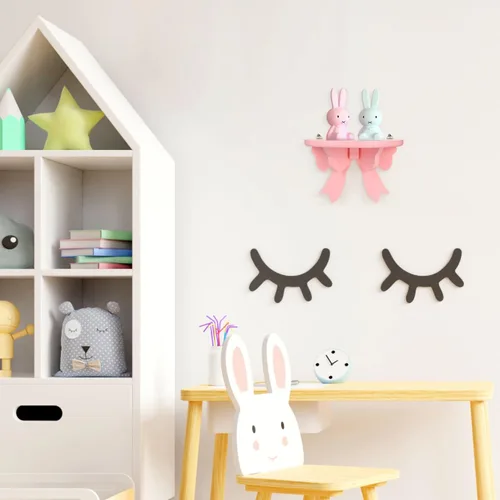 Miniatura 8 de DOITOOL Estante flotante de madera de estilo nórdico, soporte de almacenamiento de pared, diseño de lazo rosa para habitación de niños, dormitorio