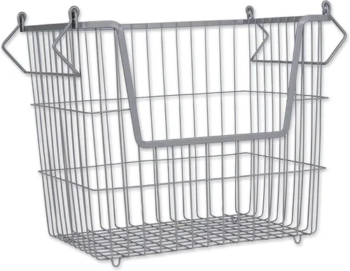 Miniatura 19 de DII - Cubo de almacenamiento apilable de malla de alambre de metal, grande y rectangular, 33 x 25 x 28 cm, blanco Negro