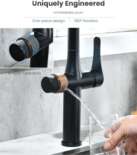 Miniatura 3 de APPASO Grifo de cocina negro con filtro de agua, mangueras certificadas por cUPC, grifos de fregadero de 3 vías con rociador extraíble, 3 modos