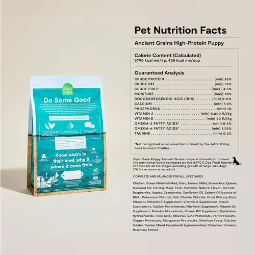 Miniatura 2 de Open Farm, Alimento seco para cachorros con granos antiguos, rico en proteínas y nutrientes, 90% de proteína animal mezclada con frutas, verduras
