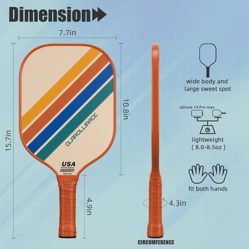 Miniatura 4 de Juego de 2 palas de pickleball 4 raquetas de pickleball, juego de pickleball aprobado por USAPA, superficie de fibra de vidrio fibra de carbono