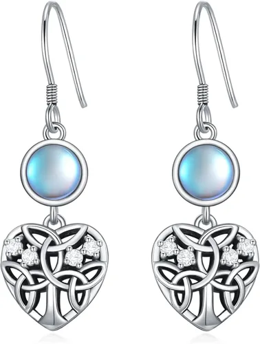 YAFEINI Celtic Knot Earrings Sterling Silver Moonstone Filigree Flower Dangle Earrings Jewelry Gifts for Women