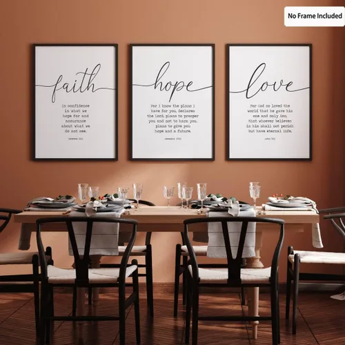 Miniatura 5 de Lienzo con versículo bíblico con citas de fe, esperanza, amor, decoración de pared, escritura, amor, arte de pared para sala de estar, arte de pared
