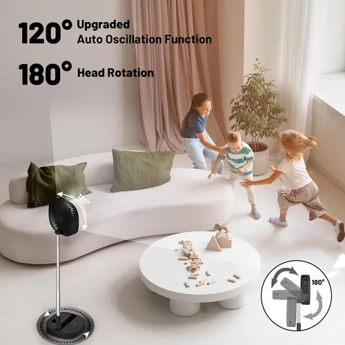 Miniatura 4 de Ventilador de pedestal oscilante portátil con Romote, 4 velocidades de rotación telescópica de 120°, ventiladores plegables plegables de pie, 7200