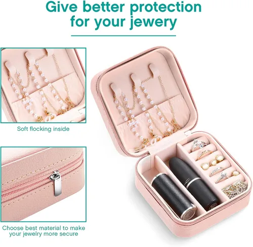 Miniatura 4 de Hicarer 4 cajas pequeñas de joyería de viaje de piel sintética organizador de joyas portátil de viaje para anillos aretes collar para niñas y mujeres