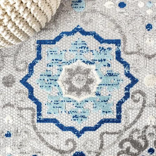 Miniatura 7 de JONATHAN Y Mediterranean Medallion - Alfombra de pasillo para interiores y exteriores, 2 x 8 pies, color azul/gris, bohemio, para patio trasero