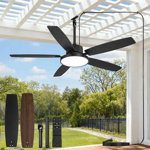 Fanbulous Ventiladores de techo para exteriores de 52 pulgadas con luz y control remoto, ventilador de techo impermeable IP65 con motor de CC de 6