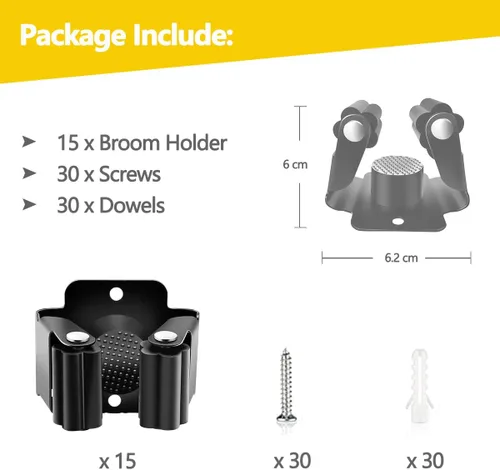 Miniatura 2 de Verdenu Paquete de 15 soportes de pared para escoba, soporte de pared para trapeador y escoba, colgador de trapeador Command de acero inoxidable