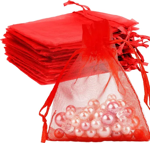 Miniatura 18 de Bolsas de organza, bolsa de organza transparente, 50 unidades, pequeñas bolsas de organza con cordón de 3 x 4 pulgadas, bolsas de regalo de joyería