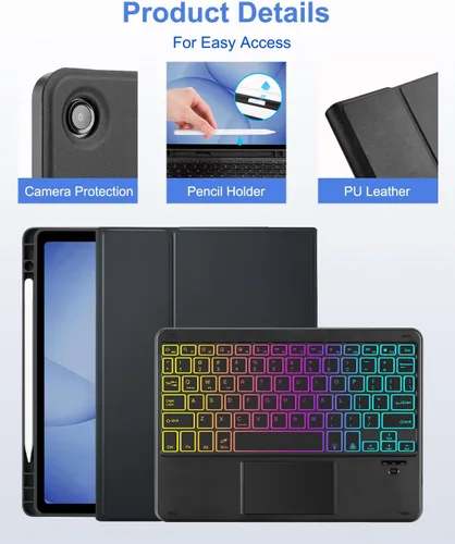 Miniatura 3 de MePadKey Funda de teclado con panel táctil para Samsung Galaxy Tab A11 Plus/A9 Plus 2025/2023 de 11 pulgadas, retroiluminación de 7 colores, teclado
