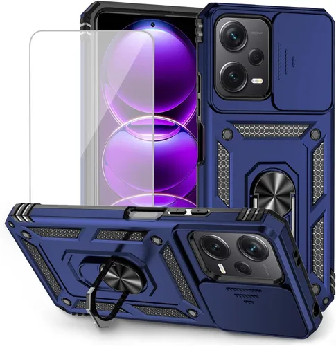 Funda para Redmi Note 12, Poco X5 5G 22111317PG con protector de pantalla de vidrio templado y cubierta de cámara deslizante, anillo magnético para