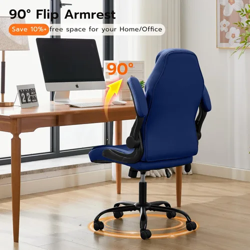 Miniatura 6 de Silla de Escritorio de Oficina, Silla Ergonómica para Computadora con Brazos Abatibles Acolchados y Soporte Lumbar Ajustable, Silla Ejecutiva de Azul