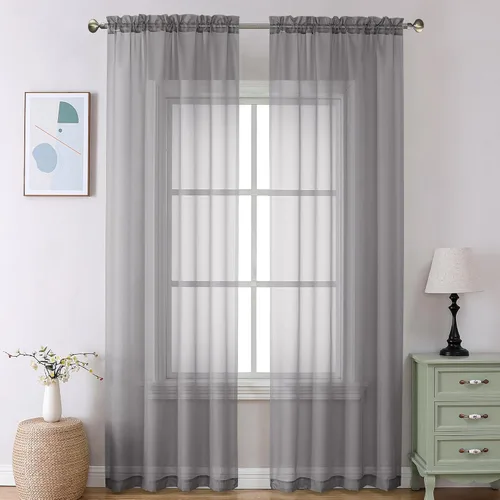 Miniatura 140 de Aiyufeng 2 paneles de cenefa transparente negra de 14 pulgadas de largo, cortinas cortas negras transparentes para dormitorio, cortinas de cocina