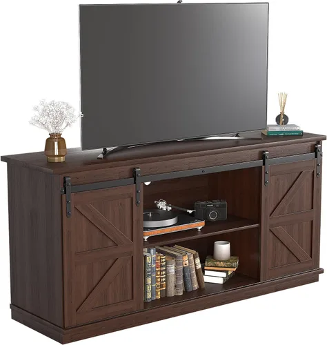 Miniatura 10 de JUMMICO Soporte de TV para TV de 65 pulgadas, centro de entretenimiento con armarios de almacenamiento y puertas corredizas de granero, consola