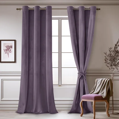 Miniatura 128 de JIUZHEN - Cortinas de terciopelo gris de 63 pulgadas opacas para sala de estar - Cortinas gruesas de terciopelo con ojales para ventana