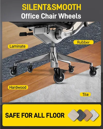 Miniatura 4 de LONGADS Ruedas giratorias para silla de oficina con frenos, 5 paquetes de 3 pulgadas para suelos de madera dura y alfombra de pelo bajo, repuesto
